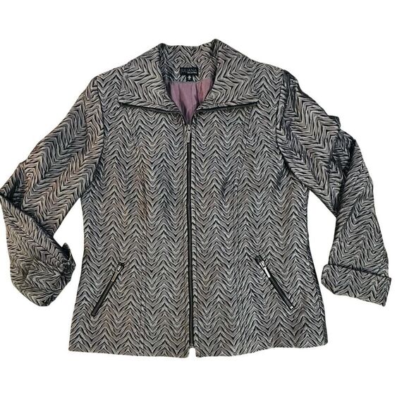VINTAGE Metallic Zebra Animal Print Full Zip Mob Wife Blazer Jacket Size 10 - Picture 1 of 16